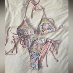 Edikted Pink Patchwork Floral Bikini Top